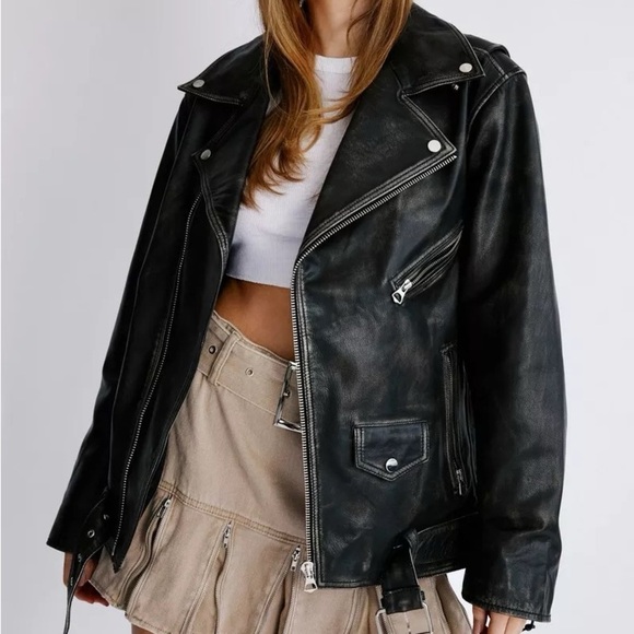 Nasty Gal Jackets & Blazers - Nasty Gal Real Leather Washed Moto Jacket